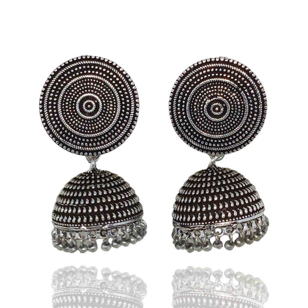 German Silver-Toned Bell-Shaped Jhumka Earrings