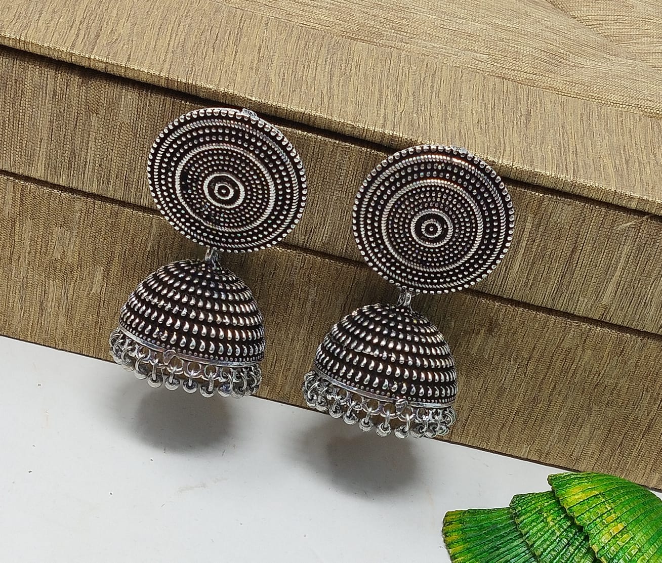 German Silver-Toned Bell-Shaped Jhumka Earrings