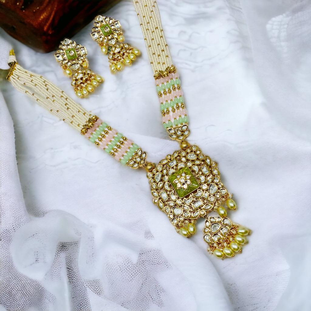Polki Kundan Long Pearl Jewelry Set