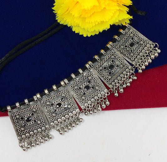 Oxidized Silver Plated Choker Necklace