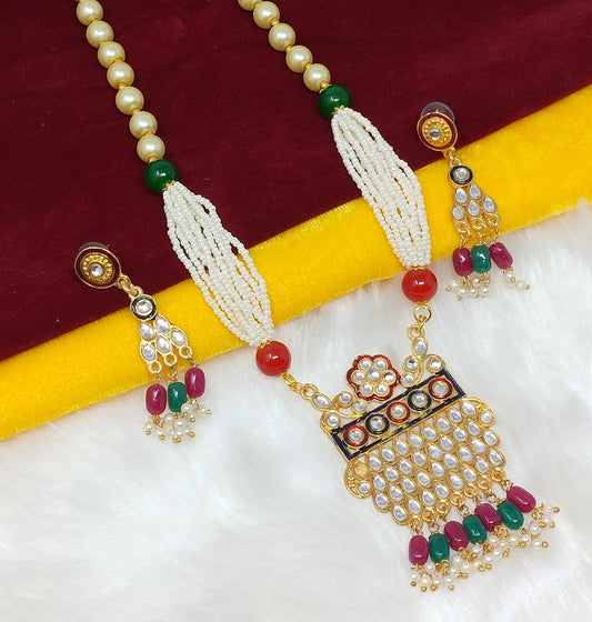 Pearl Kundan Long Jewelry Set