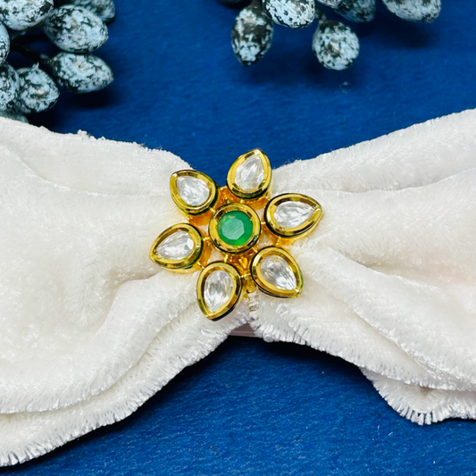 Beautifully Design Emerald Green Women Kundan Ring