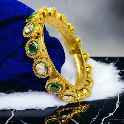 Gold Plated Green Kundan CZ Kada