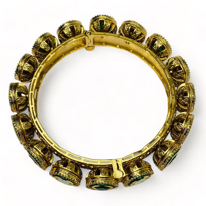 Gold Plated Green Kundan CZ Kada