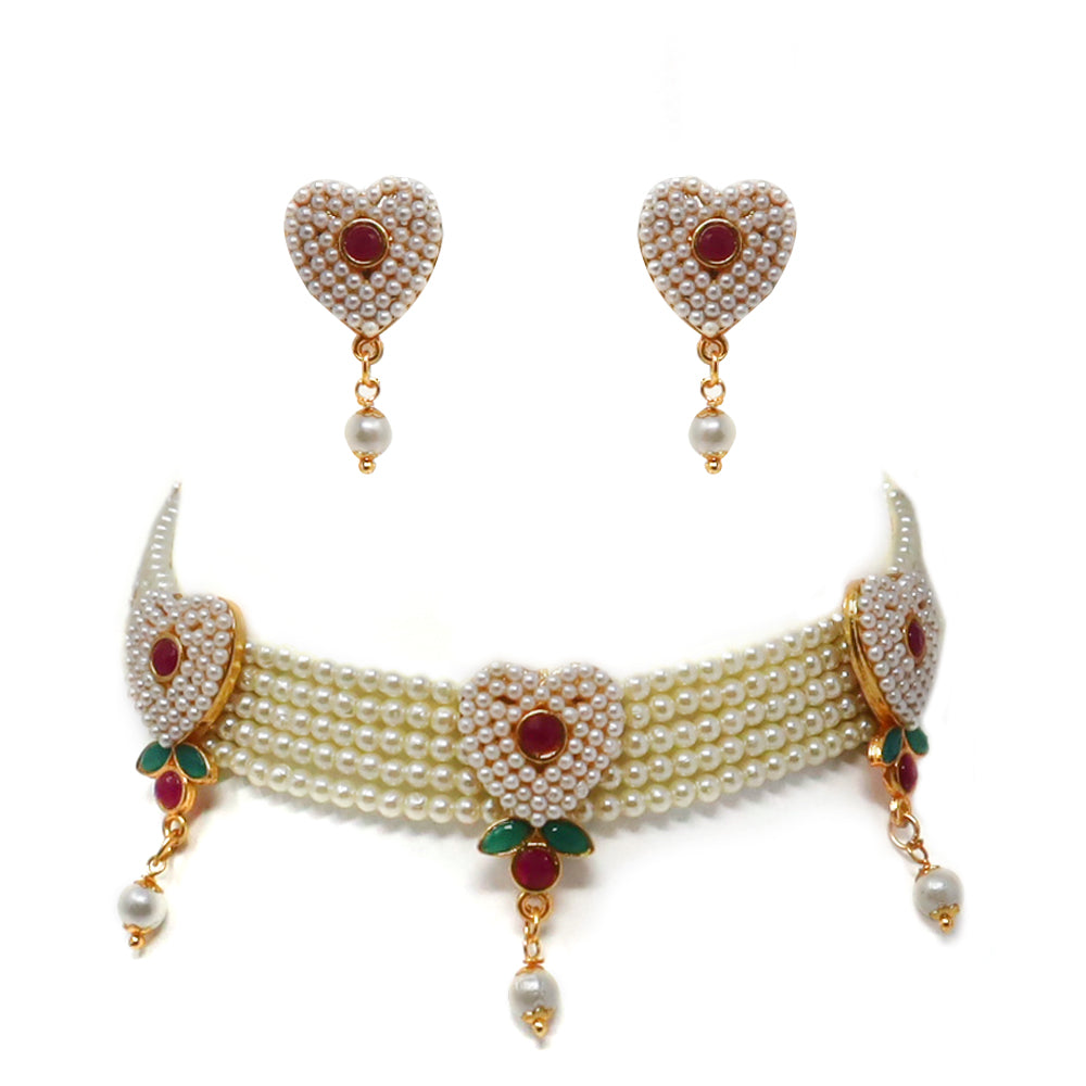 Heart Shape Red Choker Jewellery Set