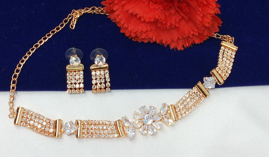 Diamond Studded Golden Choker Necklace Set