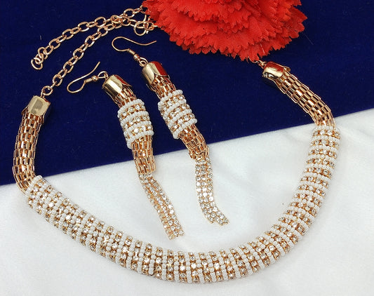 Gold Plated White Pearl Diamond Choker Necklace Set