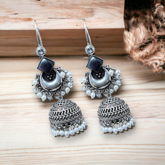 German Silver Hanging Jhumka Earrings
