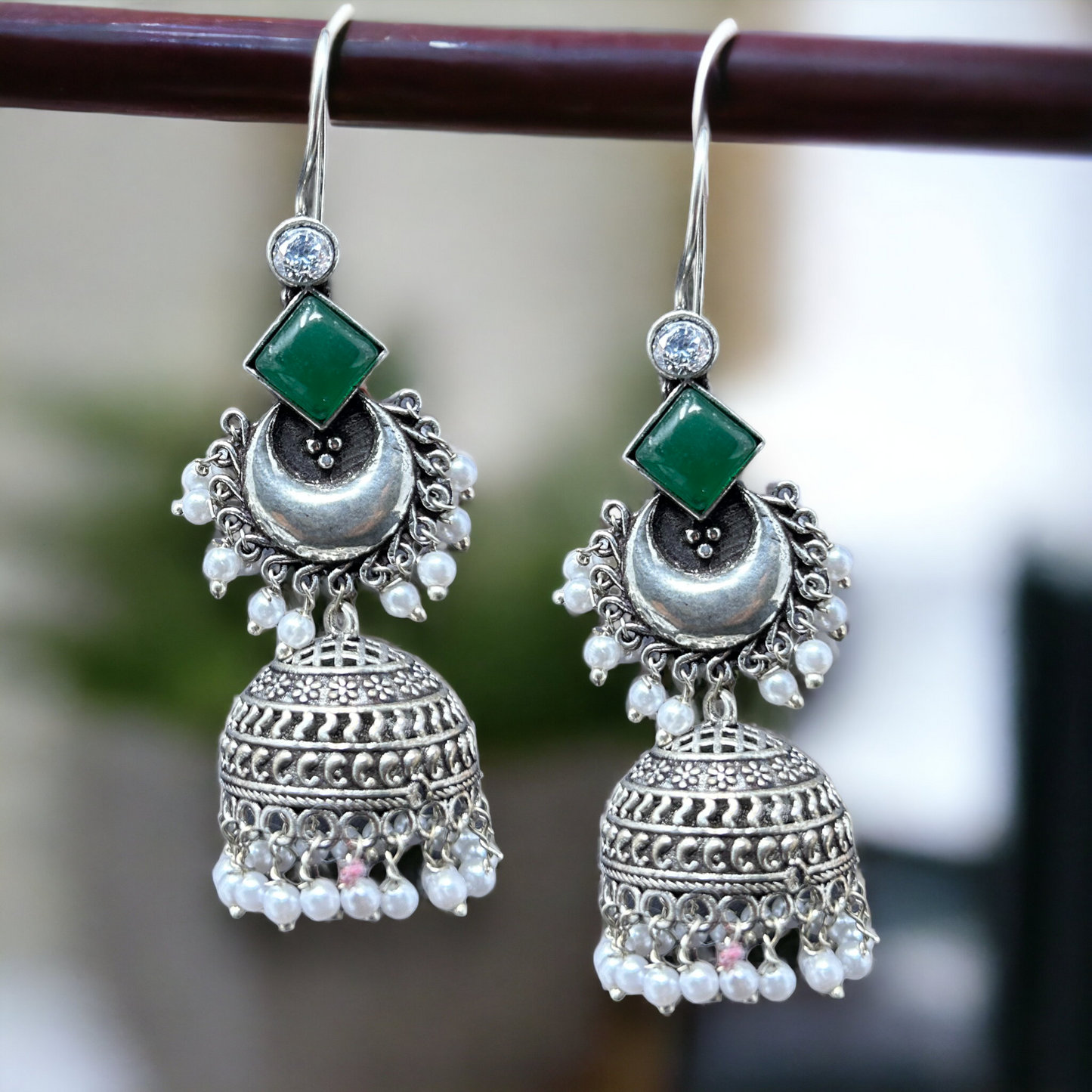 German Silver Hanging Jhumka Earrings