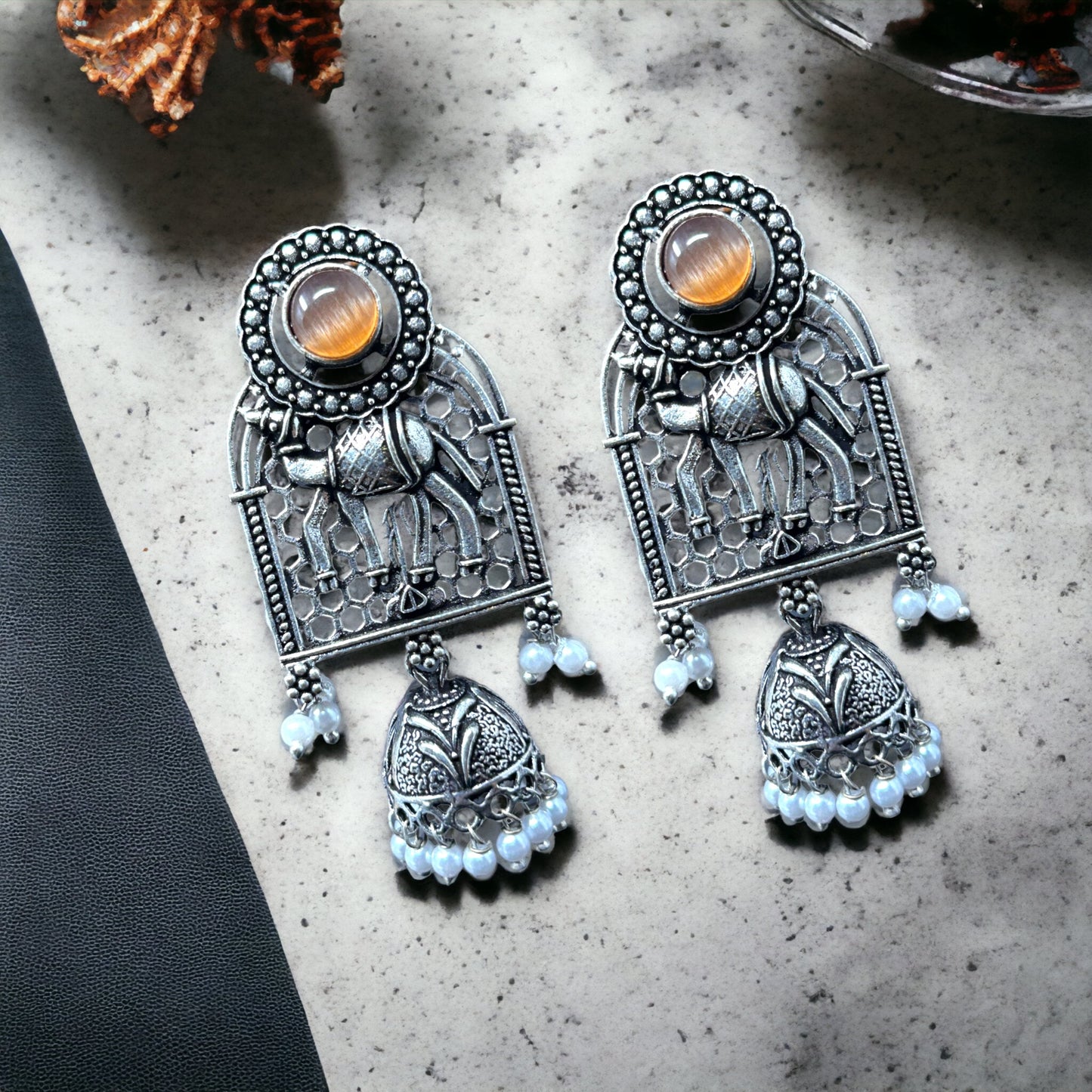 German Silver Dangler Jhumka Earrings