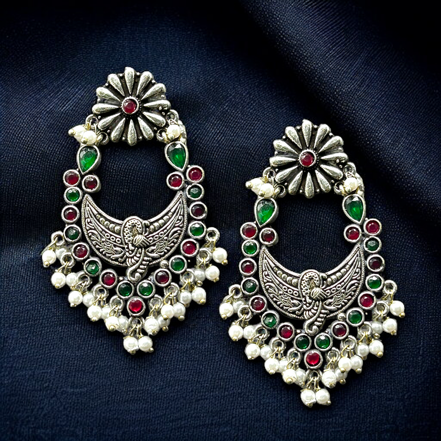 Oxidized German Silver Drop Earrings