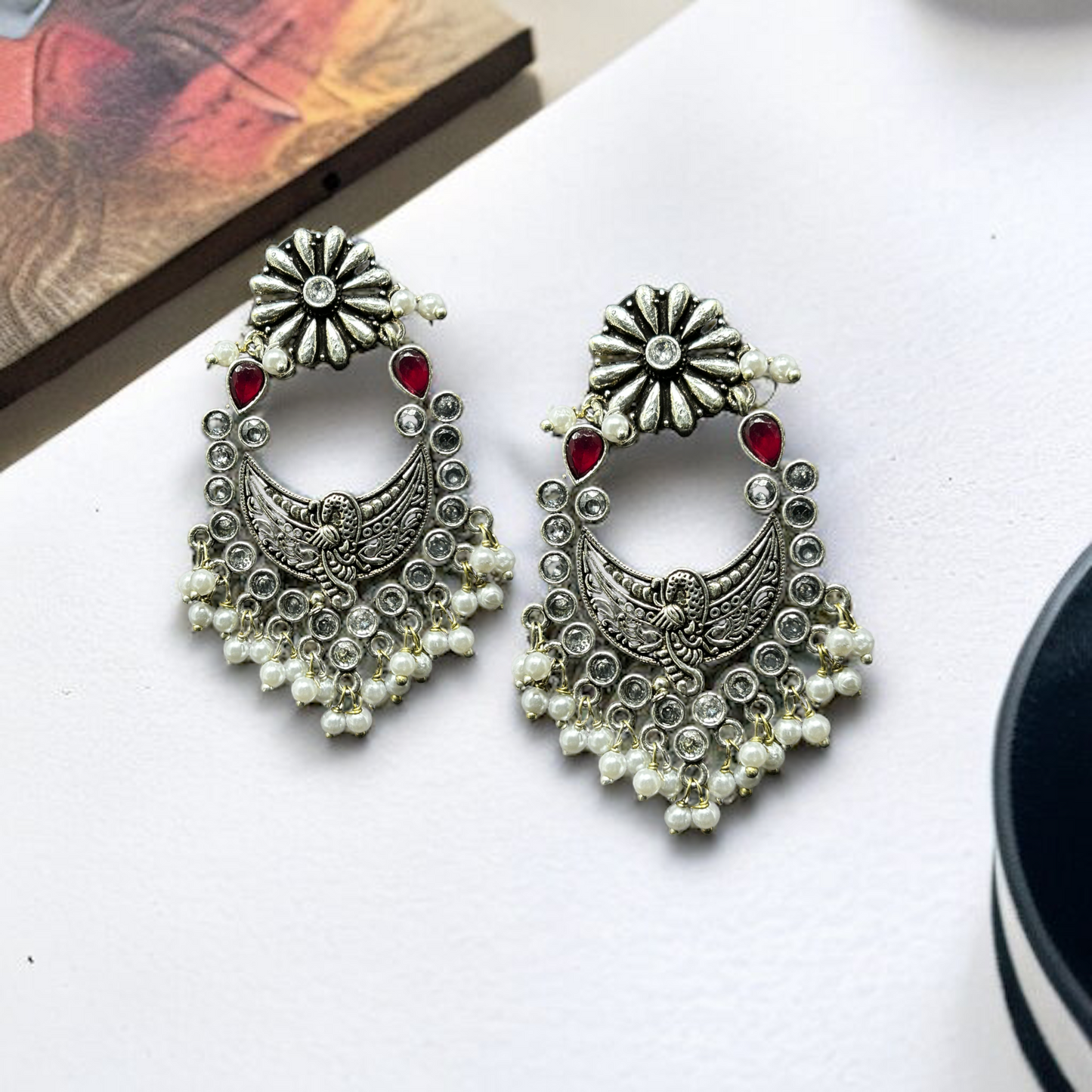 Oxidized German Silver Drop Earrings