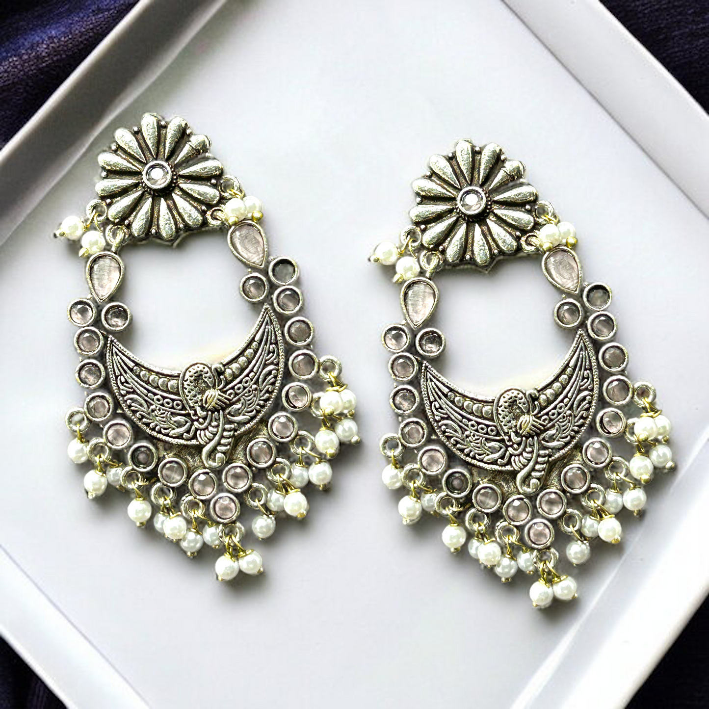 Oxidized German Silver Drop Earrings