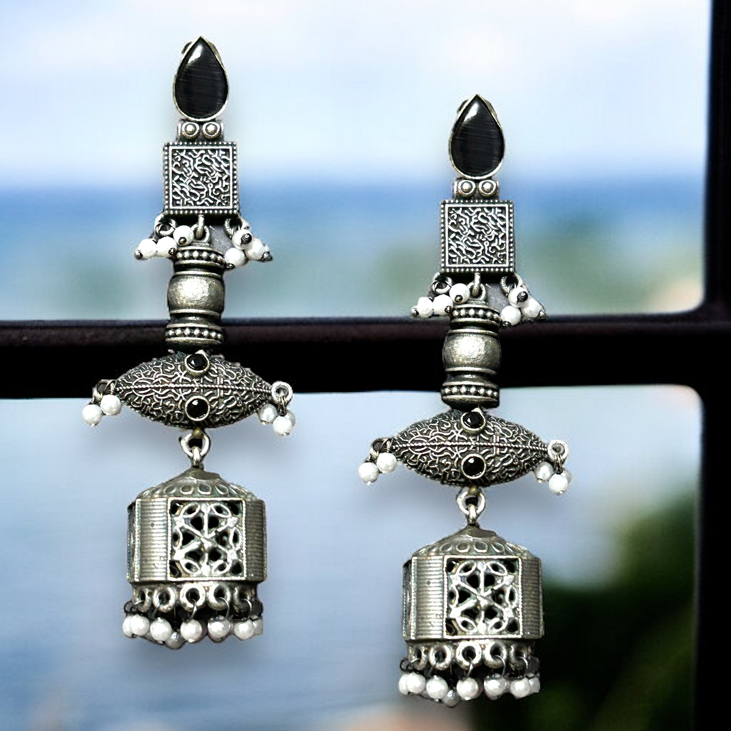 Oxidized German Silver long Jhumka Earrings