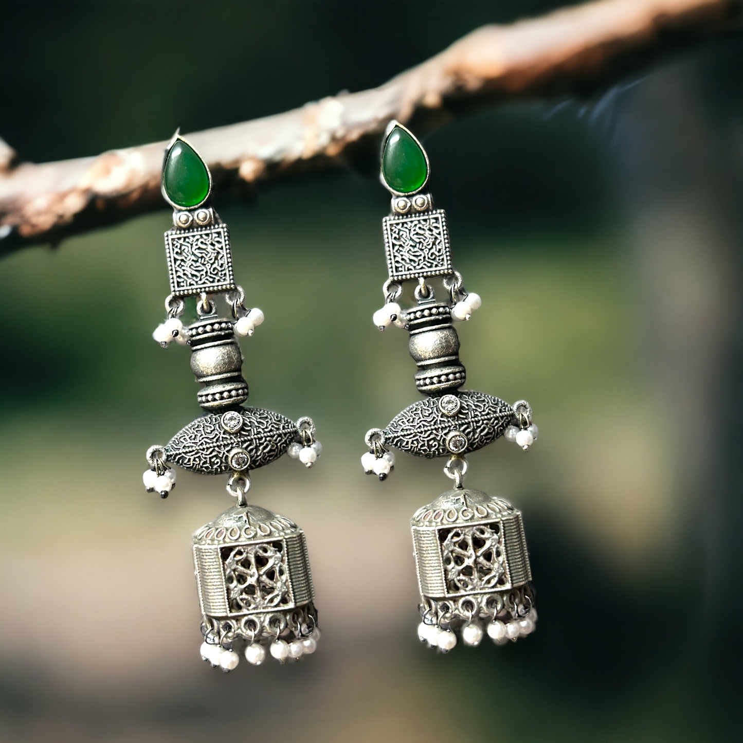 Oxidized German Silver long Jhumka Earrings