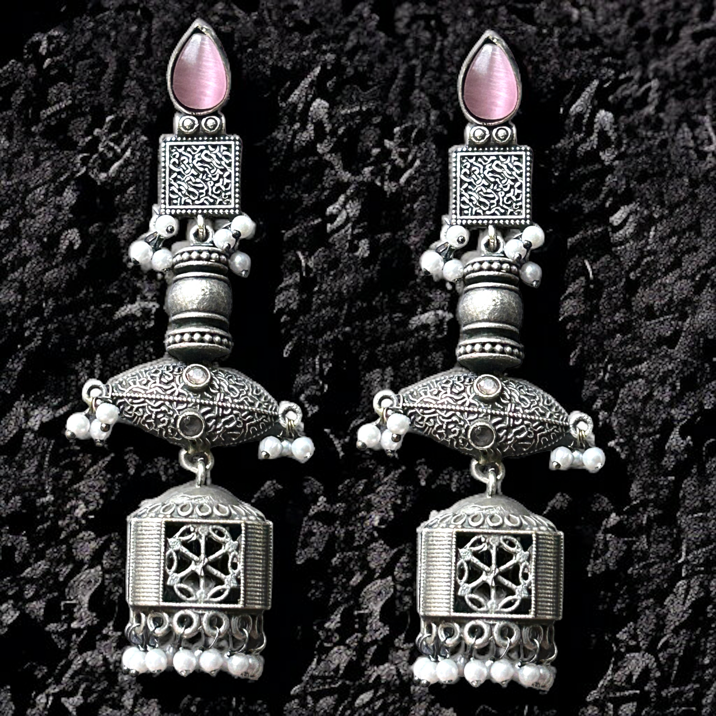 Oxidized German Silver long Jhumka Earrings