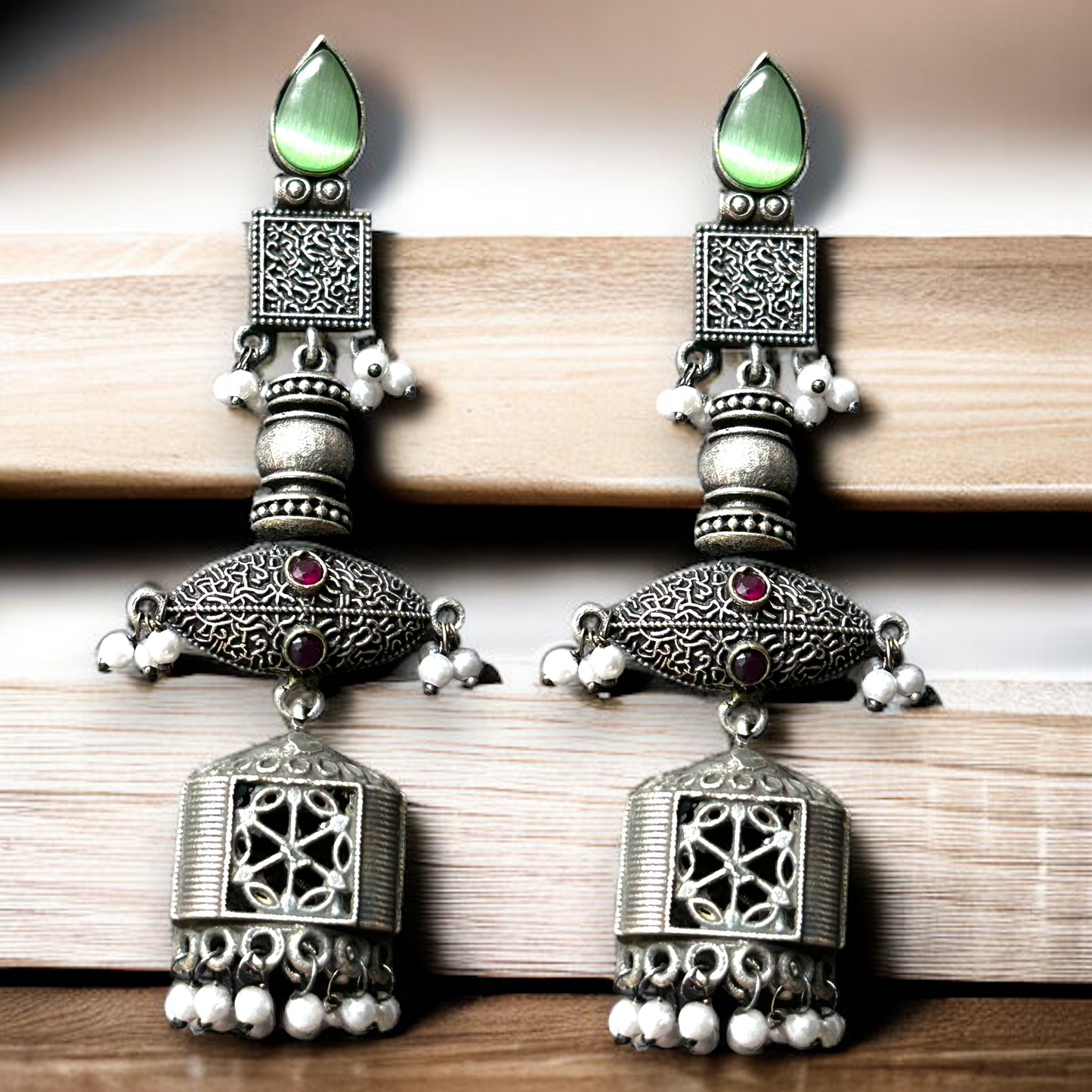 Oxidized German Silver long Jhumka Earrings