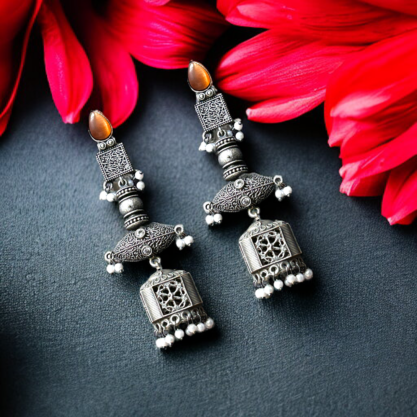 Oxidized German Silver long Jhumka Earrings