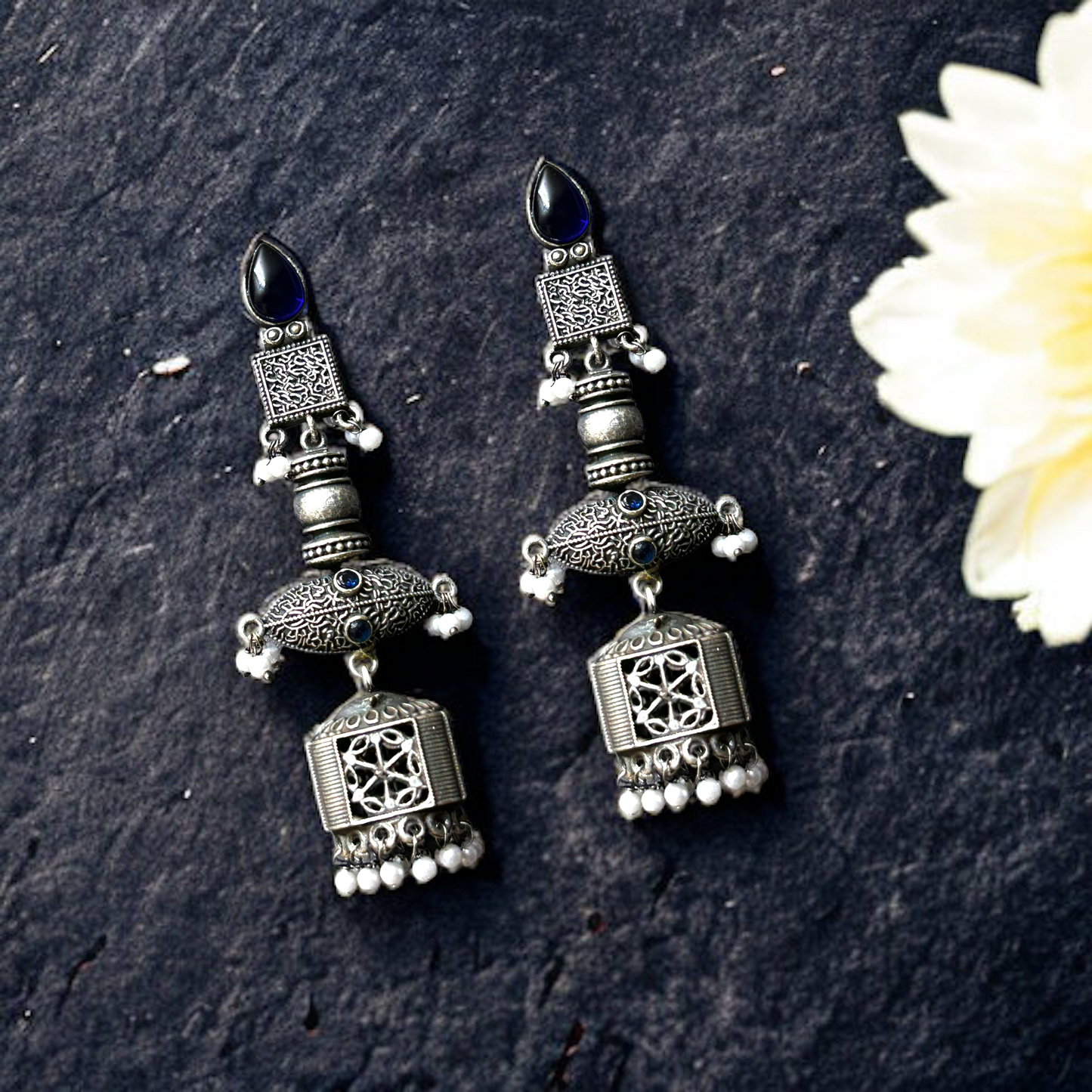 Oxidized German Silver long Jhumka Earrings