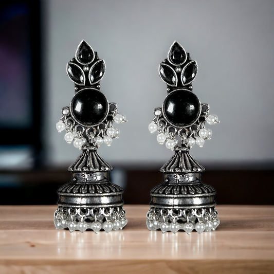 Oxidized German Silver Long Jhumka Earrings