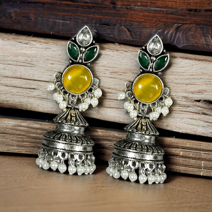 Oxidized German Silver Long Jhumka Earrings