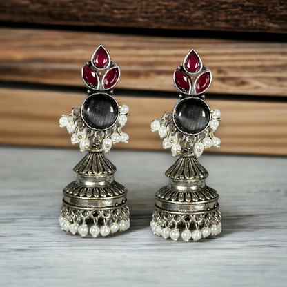 Oxidized German Silver Long Jhumka Earrings