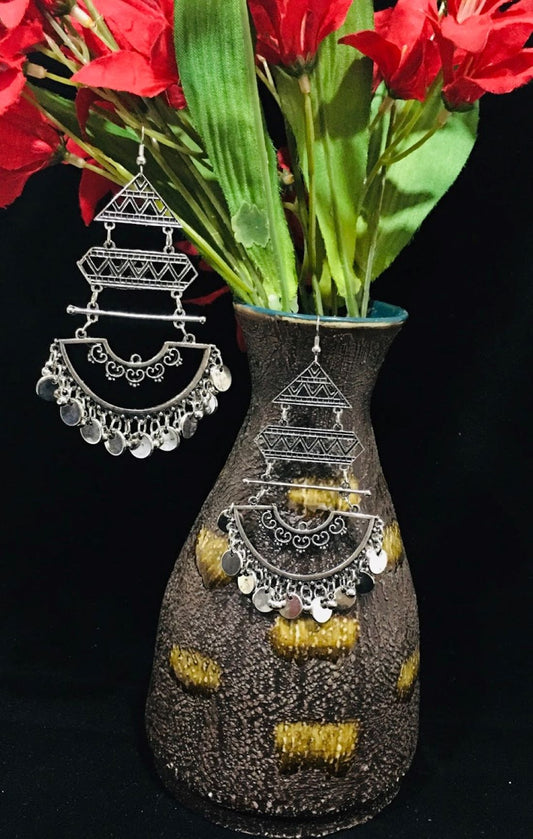 Silver Oxidized Chand Bali Afghani Dangle Drop Earrings