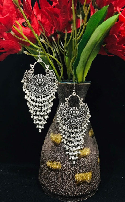 Silver Oxidized Afghani Chandbalis Dangle Drop Earrings
