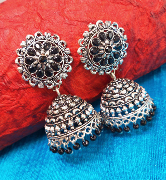 Silver Plated Oxidized Jhumki Earring