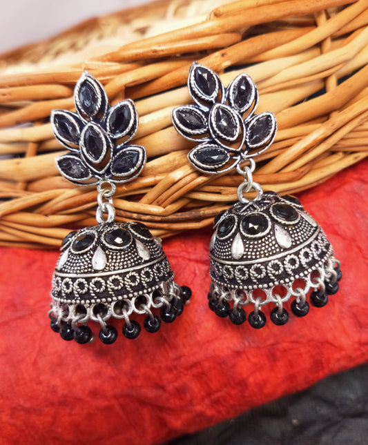 Silver Plated Oxidized Jhumki Earring