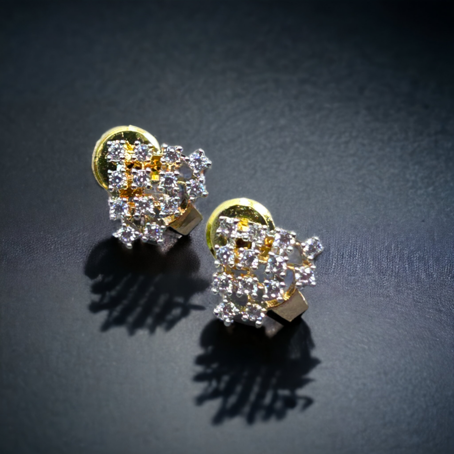 Gold and CZ Diamond Stud Earrings