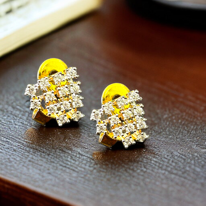 Gold and CZ Diamond Stud Earrings