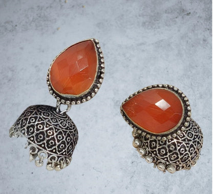 German Silver Oxidized Jhumka Earrings