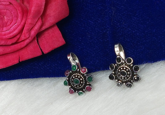 Oxidized Silver Indo Western Fashion Jewellery Nose Pin - Combo of 2