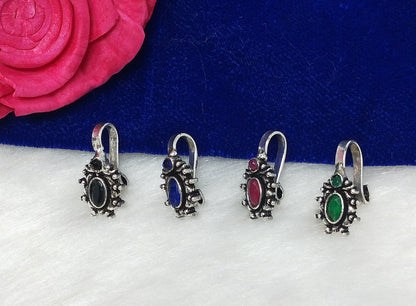 Oxidized Silver Indo Western Fashion Jewellery Nose Pin - Combo of 4