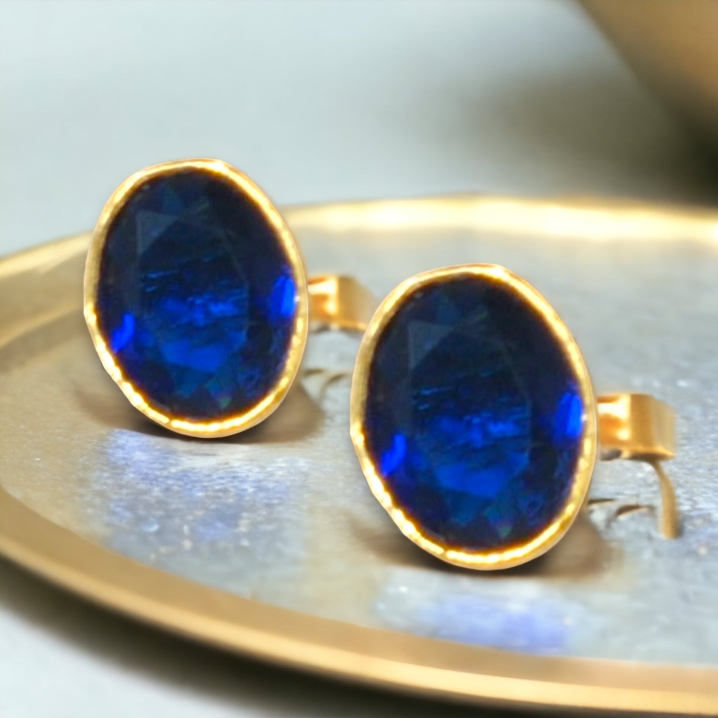 Gold Plated Blue Stud Earrings