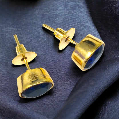 Gold Plated Blue Stud Earrings