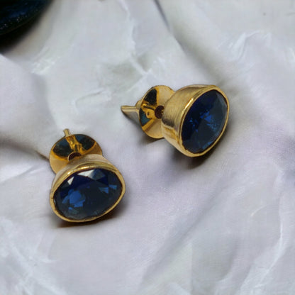 Gold Plated Blue Stud Earrings