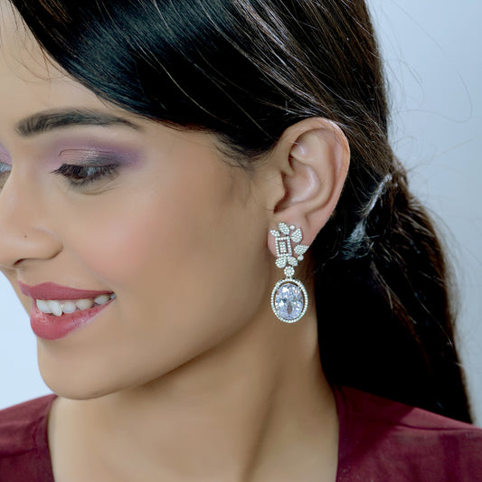 Rhodium-Plated CZ Exquisite Dangler Earrings