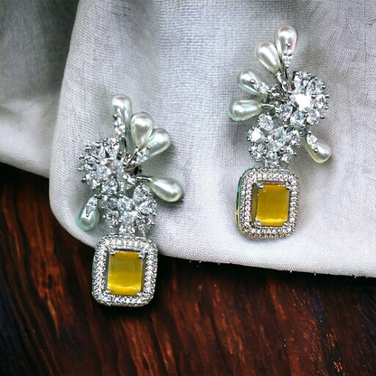 Rhodium Plated CZ Dangler Earrings