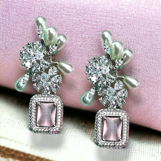 Rhodium Plated CZ Dangler Earrings