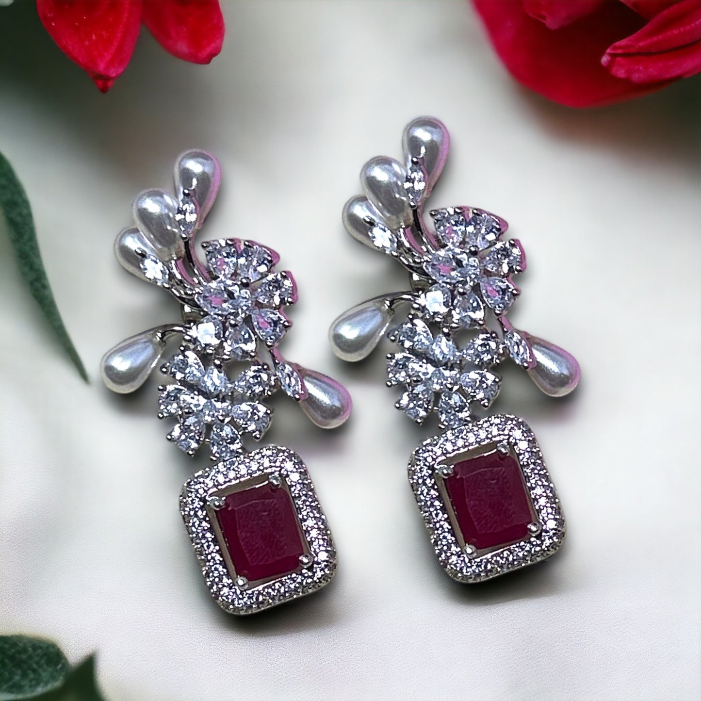 Rhodium Plated CZ Dangler Earrings