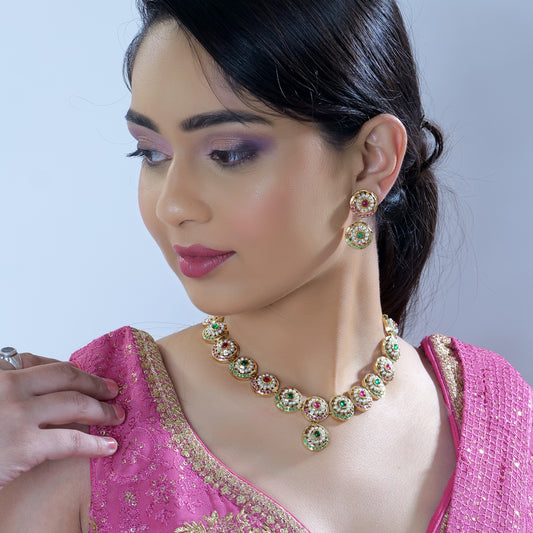 Gold Plated Pearl Studded Jadau Necklace Set