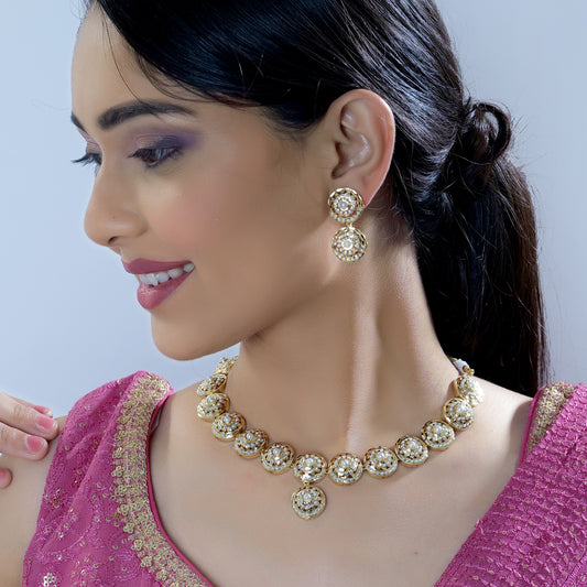 Gold Plated Pearl Studded Jadau Necklace Set