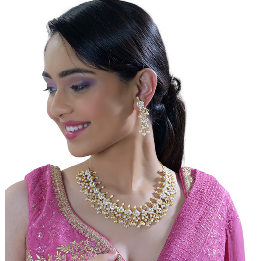 Gold Plated Pearl Studded Jadau Necklace Set