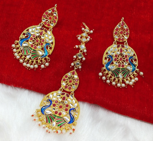 Chandbali Earrings and Maang Tikka Set