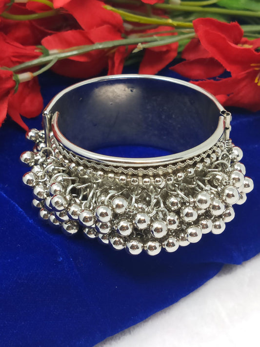 Oxidized Silver-Plated Ghungroo Handcrafted Kada Bracelet