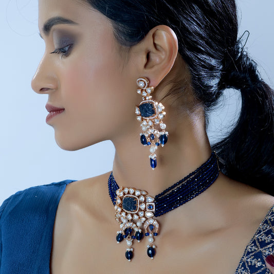 Stunning Blue Pearl Kundan Choker Jewellery Set