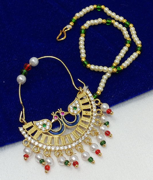 Gold Plated Nose Pin Nathni  with Pearl Chain