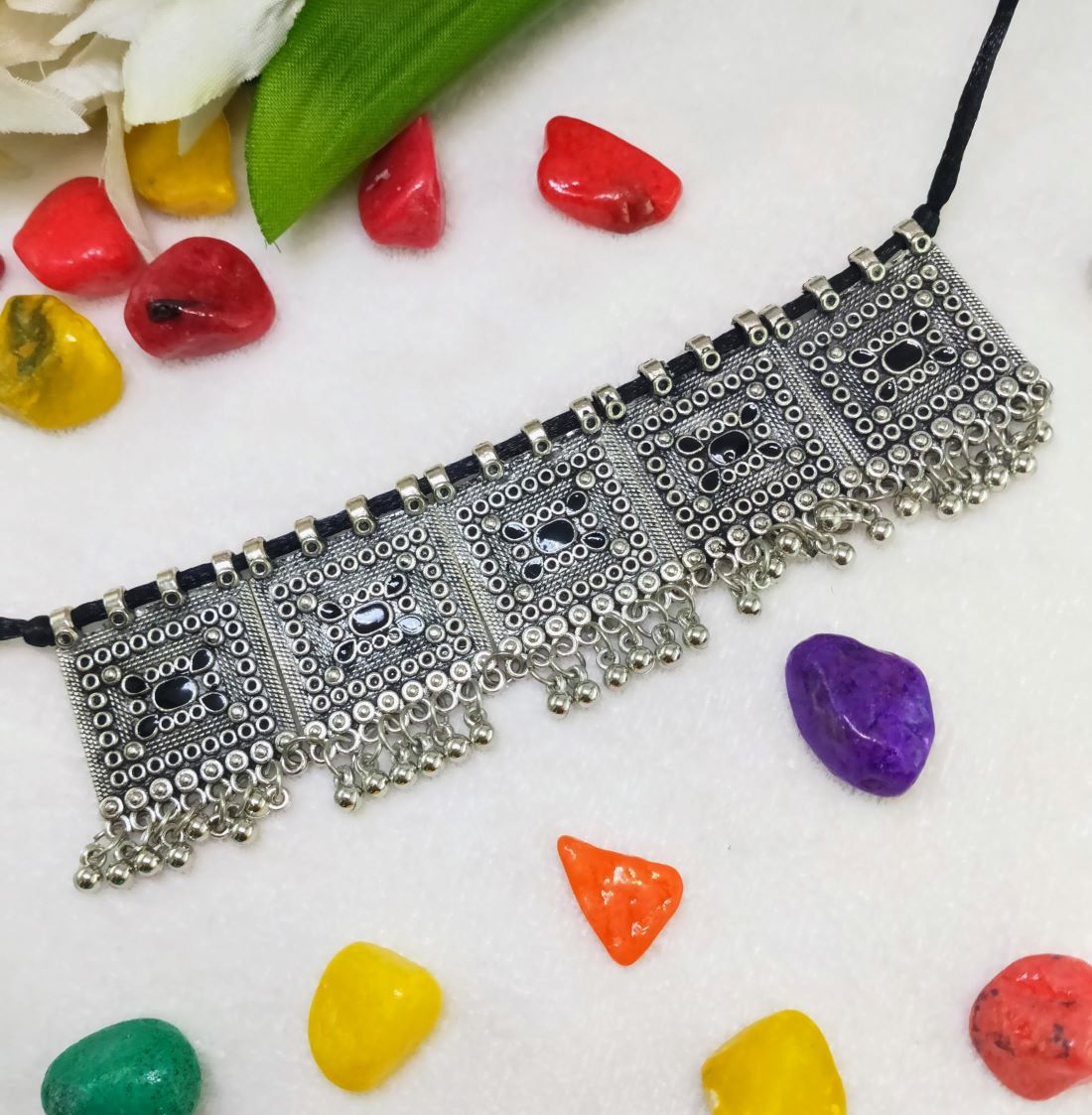 Oxidized Silver Plated Choker Necklace